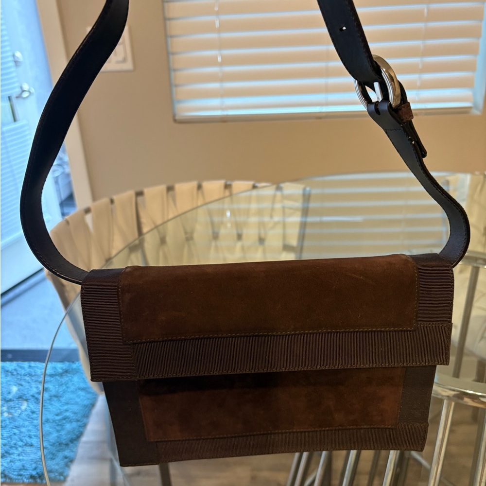 Salvatore Ferragamo dark brown suede bag